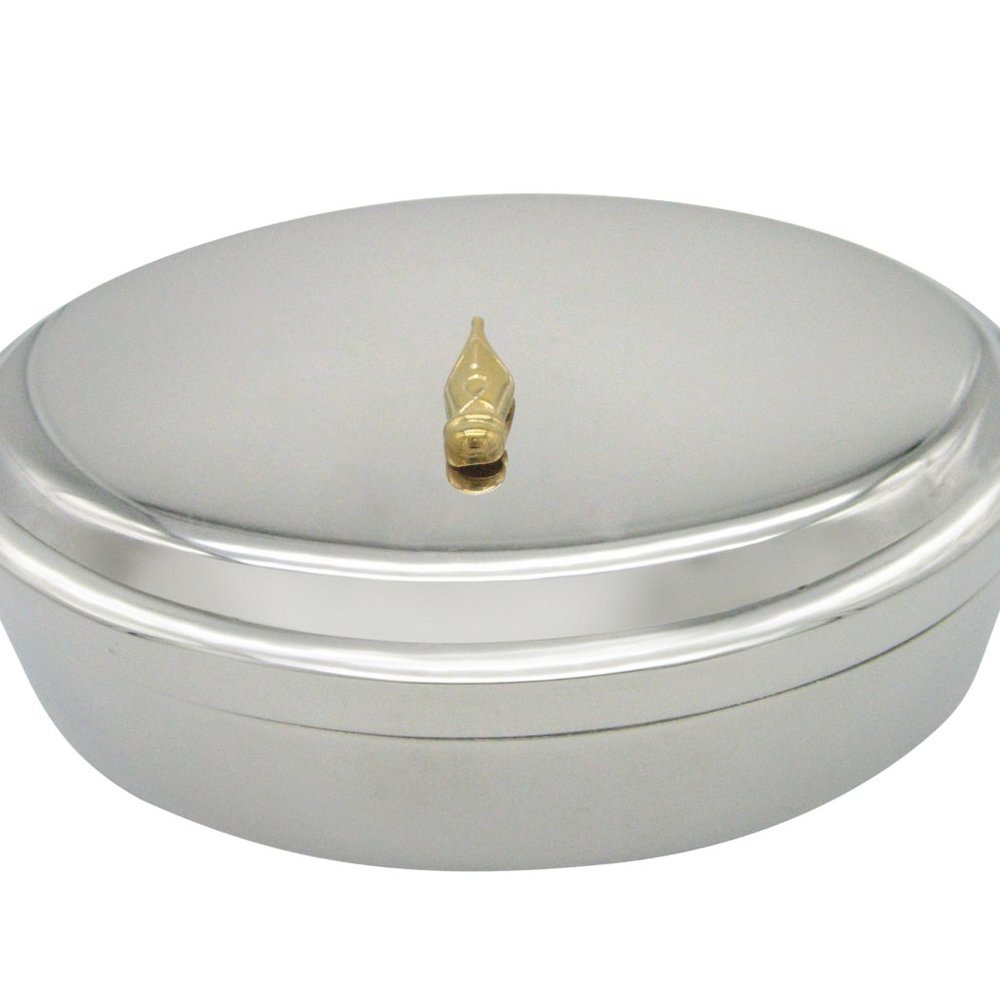 Vertical Gold Toned Fountain Pen Nib Jewelry Box - image 1